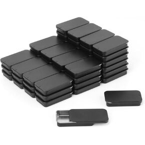 60 Pack Black Mini Rectangular Metal Tins Boxes with Sliding lids, Small Empty Slide Top Metal Tin, lip Balm Slide Tins with Lid for Crafts, Jewelry, Candies (2.36 x 1.34 x 0.43 Inch)