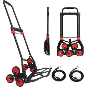 Stair Climbing Hand Truck and Dolly Heavy Duty 330 LB Capacity, Folding Hand Truck Stair Climber Cart with Telescopic Handle and 2 Bungee Cords,Portable Stair Climbing Dolly Cart for Easy Moving