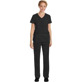 Healing Hands Scrub Set For Women with 7 Pockets, V-Neck Scrub Top 2245 and Knit Waistband Scrub Pant 9133, Black- M Top/M Pant