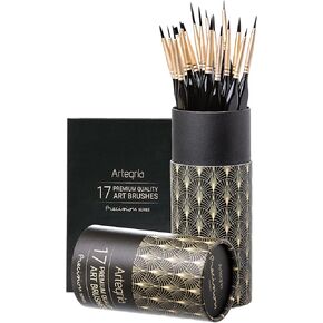 ARTEGRIA Detail Paint Brush Set, 17 Miniature Brushes with Fine Tips and Ergonomic Handles, for Small Scale Models, Figurines, Warhammer 40k, DND, Paint by Numbers for Adults
