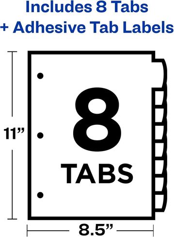 Avery Ultralast Big Tab Plastic Dividers for 3 Ring Binders, 8-Tab Set, Multicolor with White Labels, 1 Set (24901) in Saudi Arabia