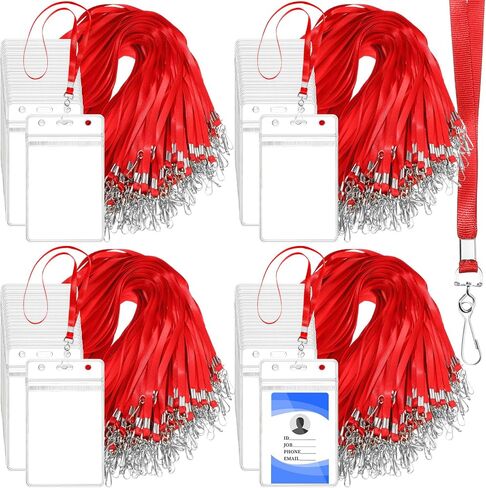 Harloon 300 Pack Clear ID Badge Holder with Lanyard 2.75 x 4.53 Inch Bulk Waterproof Vertical Card Holders with Flat Neck Lanyards and Swivel Hooks for Cruise, School, Office Supplies(Blue) in Kuwait