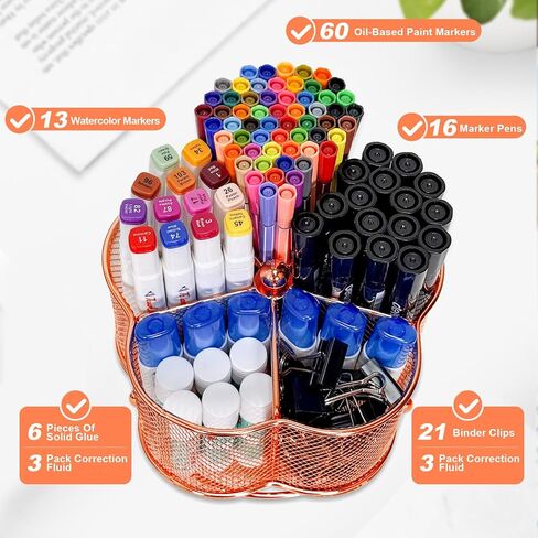360 Degree Rotate Pen Holder for Desk Mesh Desk Pen Organizer Pencil Holder Large Capacity Desk Accessories & Workspace Organizers for School,Home (Rose Gold, No hook) in Saudi Arabia