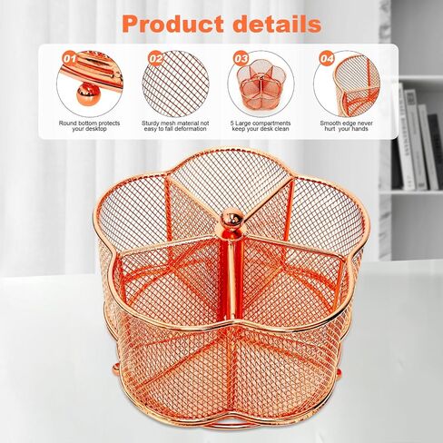 360 Degree Rotate Pen Holder for Desk Mesh Desk Pen Organizer Pencil Holder Large Capacity Desk Accessories & Workspace Organizers for School,Home (Rose Gold, No hook) in Saudi Arabia