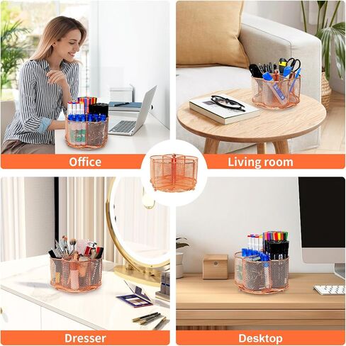 360 Degree Rotate Pen Holder for Desk Mesh Desk Pen Organizer Pencil Holder Large Capacity Desk Accessories & Workspace Organizers for School,Home (Rose Gold, No hook) in Saudi Arabia