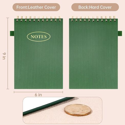 Yoment Top Spiral Notebook 240 Pages Leather Steno Pads 6x9 Top Bound Spiral Notepad 100 GSM College Ruled Notebook Left Handed Notebooks for Work School Office, Green in Kuwait