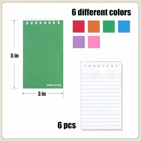 Koogel 50 Sheets/6 Pads Top Bound Pocket Notebooks, 3x5 Inch Small Spiral Memo Pads Durable Cover Notebooks for Office School Memo Tactical Steno Pads in Saudi Arabia