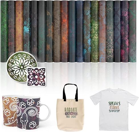 XINPOCUT Transfer Ink Sheets(18pcs/Set, 12"x12") - Grunge Damask Transfer Paper Sublimation compatible with Cricut Mug Press, Silhouette Cameo Sheets for T-Shirts Mug Bag in Saudi Arabia