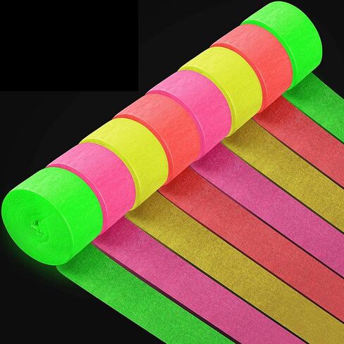 800 قدم من اللافتات الورقية Crepe 8 رولز Glow Party Crepe Paper Streamer Neon FluorScent For Halloween Party Neon Party Wedding Supplies in Kuwait