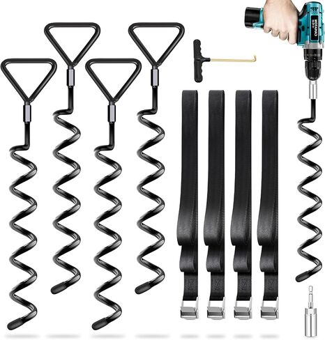 Trampoline Stakes 4 Pack - Heavy Duty Trampoline Anchors Kit - Ground Anchors Screw in for Trampolines - Trampoline Stakes Anchors High Wind with Straps for Outdoor Christmas Decorations in Saudi Arabia