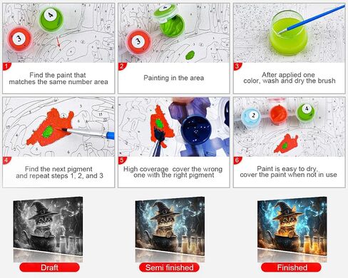 TUMOVO Paint by Numbers Kit for Adults Adorable Kitten Witch Brewing Magic Potion DIY Paint by Numbers for Adults Cat Oil Painting with Brushes Adult Paint by Number Kits Art Crafts 16x20 in in Saudi Arabia