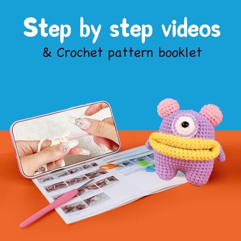 Colmeow Crochet Kit for Beginners, Crochet Starter Kit with Yarn and Hook, Step-by-Step Video Tutorials,Big-Eyed Adorable Green Monster, Beginner Animal Crochet Kit for Adults Kids in Saudi Arabia