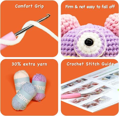 Colmeow Crochet Kit for Beginners, Crochet Starter Kit with Yarn and Hook, Step-by-Step Video Tutorials,Big-Eyed Adorable Green Monster, Beginner Animal Crochet Kit for Adults Kids in Saudi Arabia
