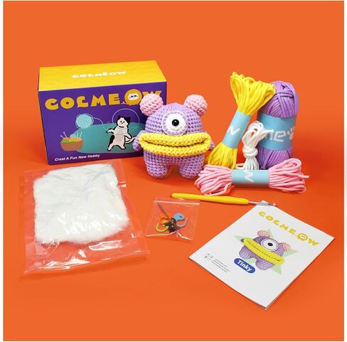 Colmeow Crochet Kit for Beginners, Crochet Starter Kit with Yarn and Hook, Step-by-Step Video Tutorials,Big-Eyed Adorable Green Monster, Beginner Animal Crochet Kit for Adults Kids in Saudi Arabia