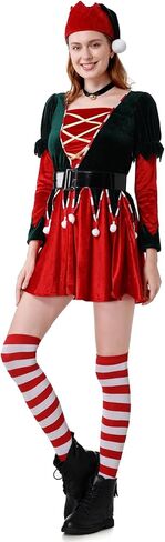 GRAJTCIN Womens Christmas Green Elf Costume, 7 Pcs Holiday Santa's Helper Cosplay in Saudi Arabia