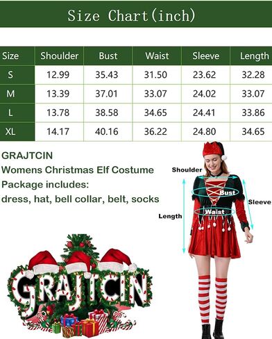 GRAJTCIN Womens Christmas Green Elf Costume, 7 Pcs Holiday Santa's Helper Cosplay in Saudi Arabia