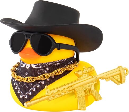Wonuu Black Cool Car Car Rubber Rubber Ornament Duck Duck Dashorn Accority accessories Prop Prop Cowboy Hat Necklack ، M416 in Kuwait