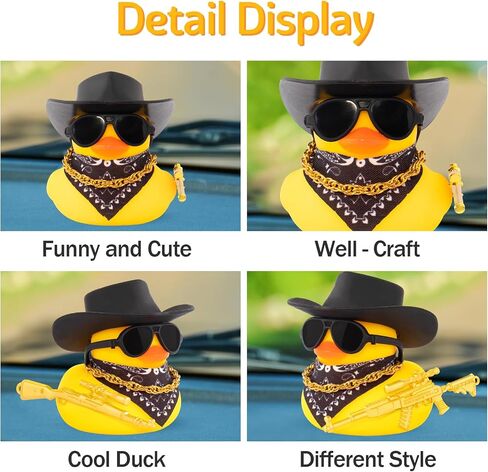 Wonuu Black Cool Car Car Rubber Rubber Ornament Duck Duck Dashorn Accority accessories Prop Prop Cowboy Hat Necklack ، M416 in Kuwait