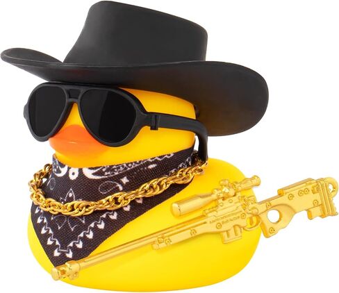Wonuu Black Cool Car Car Rubber Rubber Ornament Duck Duck Dashorn Accority accessories Prop Prop Cowboy Hat Necklack ، M416 in Kuwait