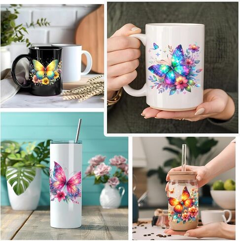 10 Sheets UV DTF Cup Wrap Pretty and Cute UV DTF Cup Wraps for 16 oz Flowers UV DTF Decals Waterproof Stickers for Glass/Ceramics/Cups DIY Wood Crafts (Butterfly) in Saudi Arabia