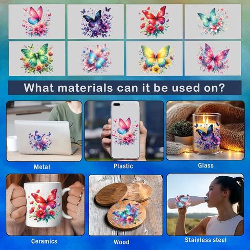 10 Sheets UV DTF Cup Wrap Pretty and Cute UV DTF Cup Wraps for 16 oz Flowers UV DTF Decals Waterproof Stickers for Glass/Ceramics/Cups DIY Wood Crafts (Butterfly) in Saudi Arabia