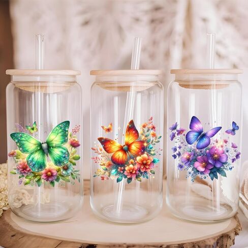 10 Sheets UV DTF Cup Wrap Pretty and Cute UV DTF Cup Wraps for 16 oz Flowers UV DTF Decals Waterproof Stickers for Glass/Ceramics/Cups DIY Wood Crafts (Butterfly) in Saudi Arabia