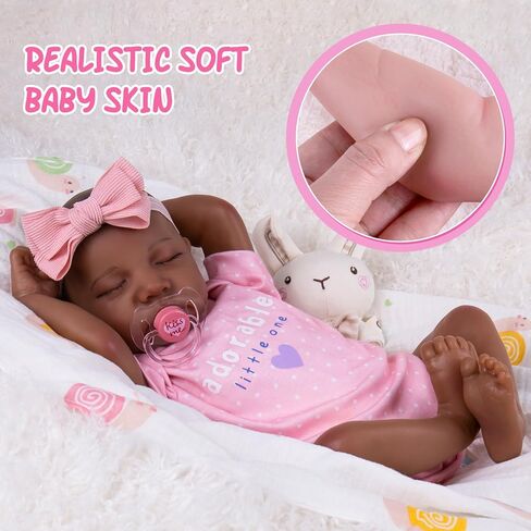 Aori Reborn Baby Dolls Black Girl- 18-inch Realistic Baby Dolls, Lifelike Soft Vinyl Black American Doll, Nice Gift for Kids, Pre-Parents, Grand-Parents, Doll Collectors in Kuwait