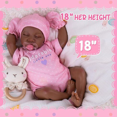 Aori Reborn Baby Dolls Black Girl- 18-inch Realistic Baby Dolls, Lifelike Soft Vinyl Black American Doll, Nice Gift for Kids, Pre-Parents, Grand-Parents, Doll Collectors in Kuwait