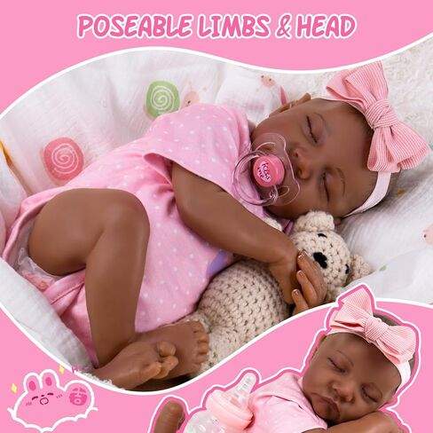Aori Reborn Baby Dolls Black Girl- 18-inch Realistic Baby Dolls, Lifelike Soft Vinyl Black American Doll, Nice Gift for Kids, Pre-Parents, Grand-Parents, Doll Collectors in Kuwait