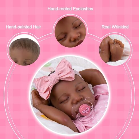 Aori Reborn Baby Dolls Black Girl- 18-inch Realistic Baby Dolls, Lifelike Soft Vinyl Black American Doll, Nice Gift for Kids, Pre-Parents, Grand-Parents, Doll Collectors in Kuwait