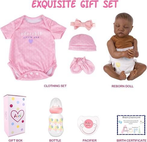 Aori Reborn Baby Dolls Black Girl- 18-inch Realistic Baby Dolls, Lifelike Soft Vinyl Black American Doll, Nice Gift for Kids, Pre-Parents, Grand-Parents, Doll Collectors in Kuwait