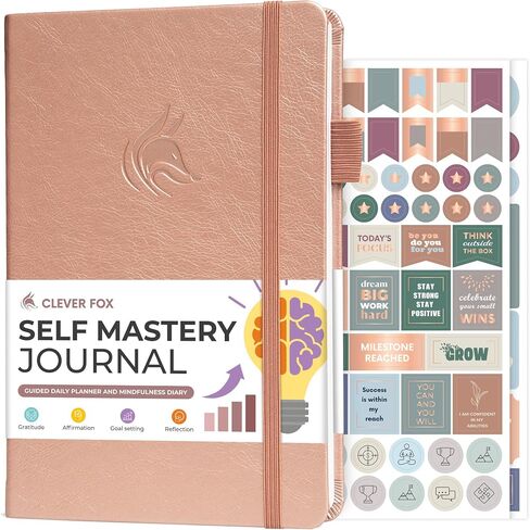 مجلة Clever Fox Self Mastery Journal - Journal Daily Daily Reflection وتحسين الذات مع مطالبات - دفتر اليومية للنساء والرجال (Rose Gold) in Kuwait