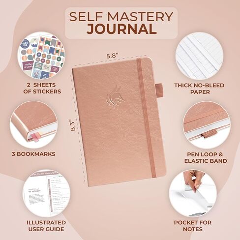 مجلة Clever Fox Self Mastery Journal - Journal Daily Daily Reflection وتحسين الذات مع مطالبات - دفتر اليومية للنساء والرجال (Rose Gold) in Kuwait