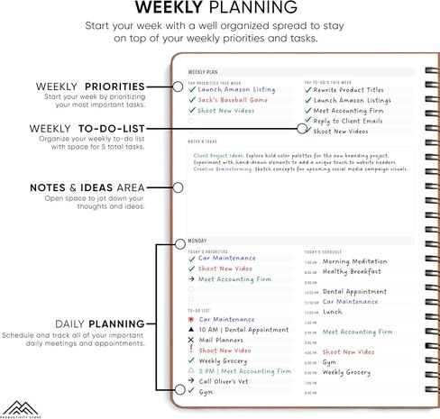 2025 Planner. 8.5" x 11" Spiral-Bound Weekly, Monthly and Daily Planner - Organize All 52 Weeks - Increase Productivity and Get Organized - Productivity Store (Leather) in Kuwait