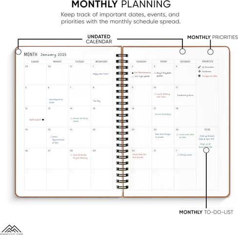 2025 Planner. 8.5" x 11" Spiral-Bound Weekly, Monthly and Daily Planner - Organize All 52 Weeks - Increase Productivity and Get Organized - Productivity Store (Leather) in Kuwait