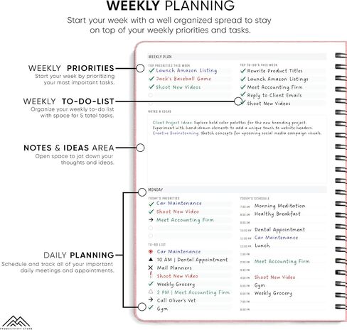2025 Planner. 8.5" x 11" Spiral-Bound Weekly, Monthly and Daily Planner - Organize All 52 Weeks - Increase Productivity and Get Organized - Productivity Store (Leather) in Kuwait