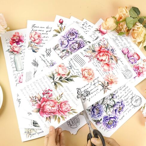Rub on Transfers for Crafts Furniture Stickers: 10 Pcs Peony Flower Rub on Transfer for Crafts Decals Rub on Transfer Stickers for Furniture Crafts DIY Home Decor in Saudi Arabia