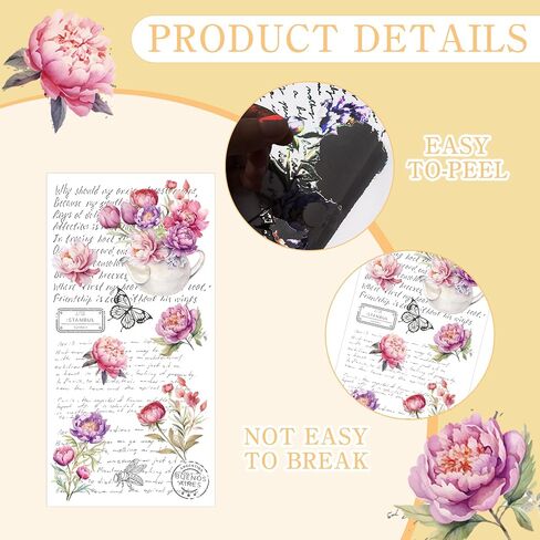 Rub on Transfers for Crafts Furniture Stickers: 10 Pcs Peony Flower Rub on Transfer for Crafts Decals Rub on Transfer Stickers for Furniture Crafts DIY Home Decor in Saudi Arabia