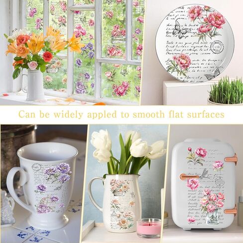 Rub on Transfers for Crafts Furniture Stickers: 10 Pcs Peony Flower Rub on Transfer for Crafts Decals Rub on Transfer Stickers for Furniture Crafts DIY Home Decor in Saudi Arabia