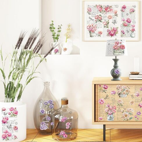 Rub on Transfers for Crafts Furniture Stickers: 10 Pcs Peony Flower Rub on Transfer for Crafts Decals Rub on Transfer Stickers for Furniture Crafts DIY Home Decor in Saudi Arabia