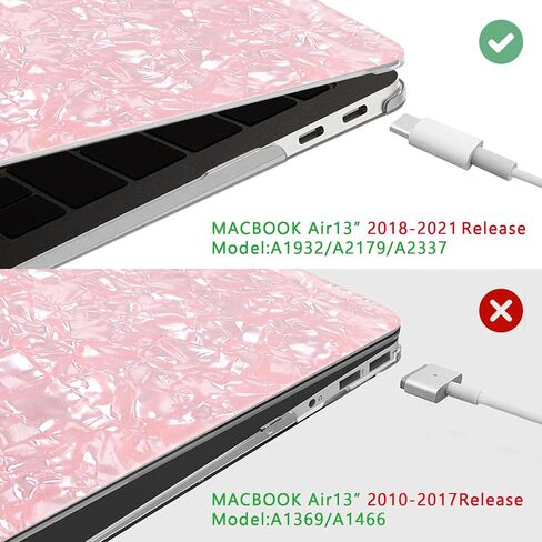 G jgoo متوافق مع MacBook Air 13 بوصة Case 2021 2020 2019 2018 الإصدار M1 A2337 A2179 A1932 Touch ID ، Glitter Pearl Hard Shell Case + 2 لوحة مفاتيح + واقي شاشة ، Pink Glitter in Kuwait