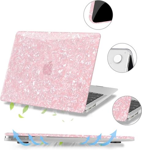 G jgoo متوافق مع MacBook Air 13 بوصة Case 2021 2020 2019 2018 الإصدار M1 A2337 A2179 A1932 Touch ID ، Glitter Pearl Hard Shell Case + 2 لوحة مفاتيح + واقي شاشة ، Pink Glitter in Kuwait