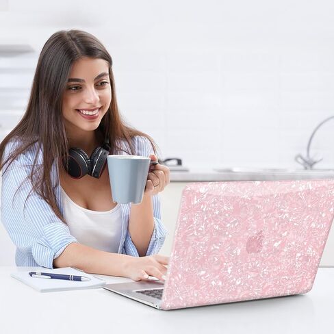G jgoo متوافق مع MacBook Air 13 بوصة Case 2021 2020 2019 2018 الإصدار M1 A2337 A2179 A1932 Touch ID ، Glitter Pearl Hard Shell Case + 2 لوحة مفاتيح + واقي شاشة ، Pink Glitter in Kuwait