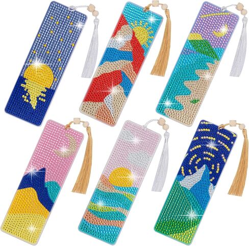 SWATOM 6 PCS 5D Diamond Painting Laink Lainks Sun & Moon Acrylic Diamond Art Mongmark with Diy Painting kits و Wood Beads Bendant Rhinestone Stowers (Sun & Moon Nature 6 PCS) in Kuwait