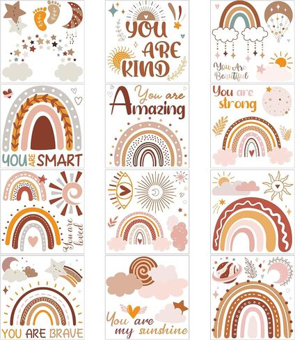 12 Sheets Rub on Transfers for Crafts and Furniture Boho Inspirational Rub on Transfers Stickers Rub on Decals for Nursery Toddler Boys Girls Wall Furniture Decor in Saudi Arabia