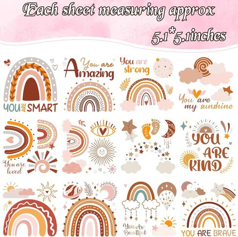 12 Sheets Rub on Transfers for Crafts and Furniture Boho Inspirational Rub on Transfers Stickers Rub on Decals for Nursery Toddler Boys Girls Wall Furniture Decor in Saudi Arabia