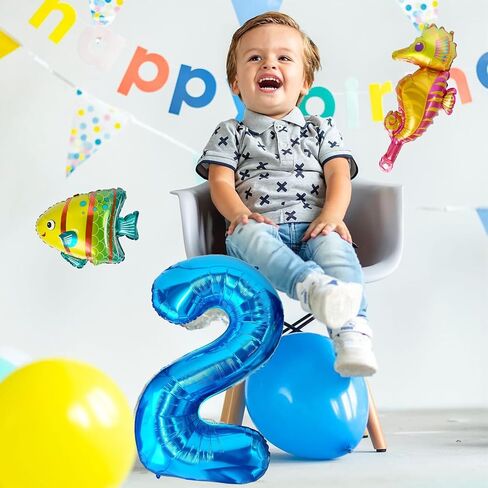 40 Inch Under the Sea Blue Number 1 Balloon, Mini Sea Animal Balloons Ocean Animal Foil Balloon, Seahorse Fish Balloons for Boys Girls Sea Theme 1st Birthday Baby Shower Party Decoration in Saudi Arabia