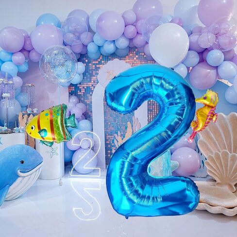 40 Inch Under the Sea Blue Number 1 Balloon, Mini Sea Animal Balloons Ocean Animal Foil Balloon, Seahorse Fish Balloons for Boys Girls Sea Theme 1st Birthday Baby Shower Party Decoration in Saudi Arabia