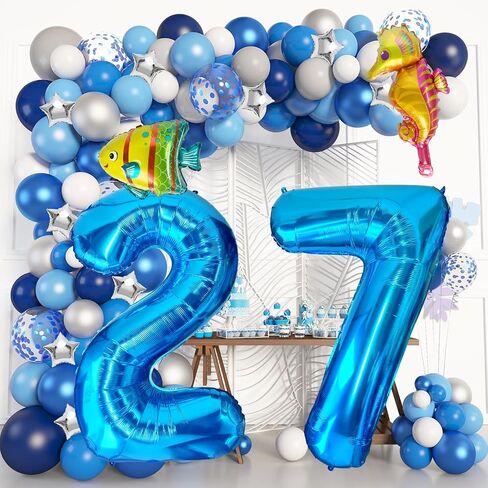40 Inch Under the Sea Blue Number 1 Balloon, Mini Sea Animal Balloons Ocean Animal Foil Balloon, Seahorse Fish Balloons for Boys Girls Sea Theme 1st Birthday Baby Shower Party Decoration in Saudi Arabia