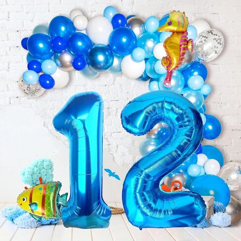 40 Inch Under the Sea Blue Number 1 Balloon, Mini Sea Animal Balloons Ocean Animal Foil Balloon, Seahorse Fish Balloons for Boys Girls Sea Theme 1st Birthday Baby Shower Party Decoration in Saudi Arabia